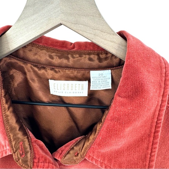 Vintage Liz Claiborne Velour Button Down Shirt Rust Orange Loose Fit Plus Sz 20 - Picture 9 of 11